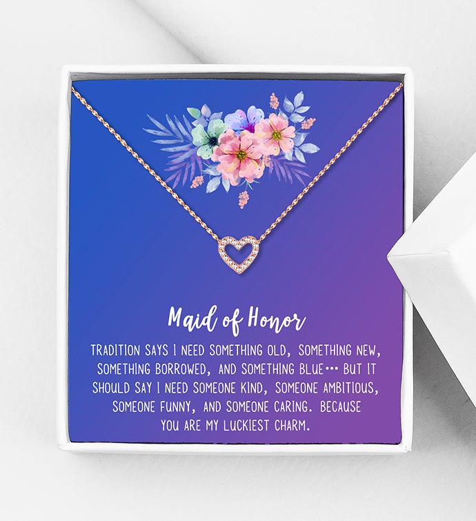 Maid Of Honor Rhinestone Heart Necklace Wedding Gift Box